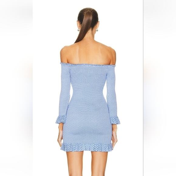 Caroline Constas Tilly Dress Blue White Mini Polka Dot Small Off the Shoulder - Picture 2 of 14